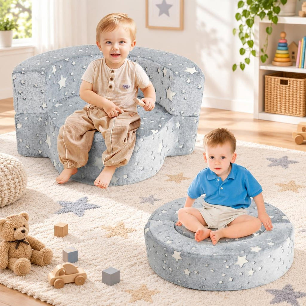 Airfind 2-in-1 Toddler Chair Glow in the Dark Kids Couch with Cover Convertible Sofa, Flannel Fabric Foam Frame, for 3+ Years Old, Gray