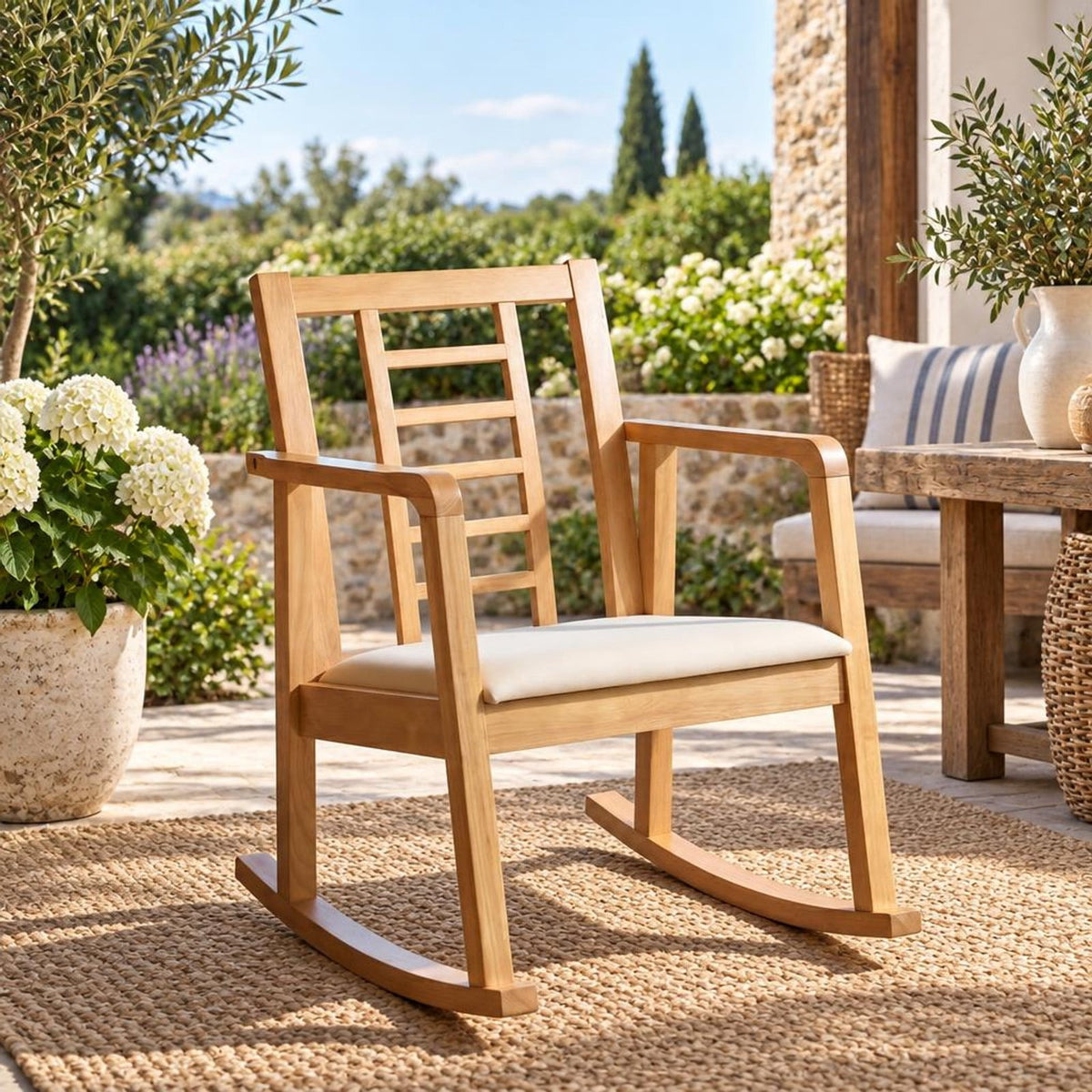 Airfind Wooden Rocking Chair with Upholstered Seat and Ladder Back for Living Room, 400 lbs Capacity, Rubber Wood Faux Leather/Fabric Sponge Frame