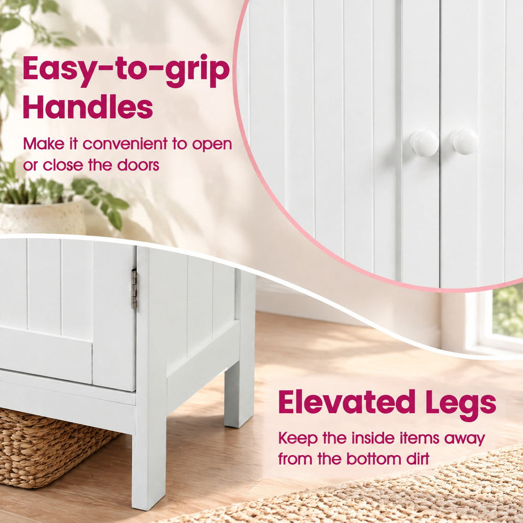 Airfind Bathroom Floor Storage Double Door Cupboard Cabinet, 22 lbs Capacity, MDF Frame, 24in x 14in x 34.5in Footprint, White