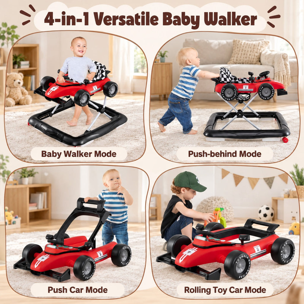 Airfind 4-in-1 Youth Push Walker Activity Center Height Adjustable featuring Music Box, 26.5 lbs Capacity, PP Metal Frame, for 6-18 Months, Red