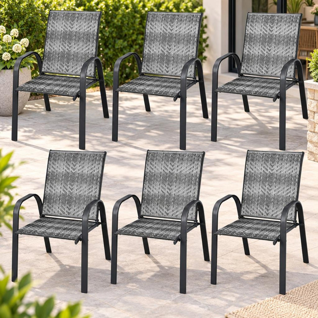 Airfind Set of 6 Outdoor PE Wicker Stackable Chairs with Sturdy Steel Frame, PE rattan steel Frame, Gray