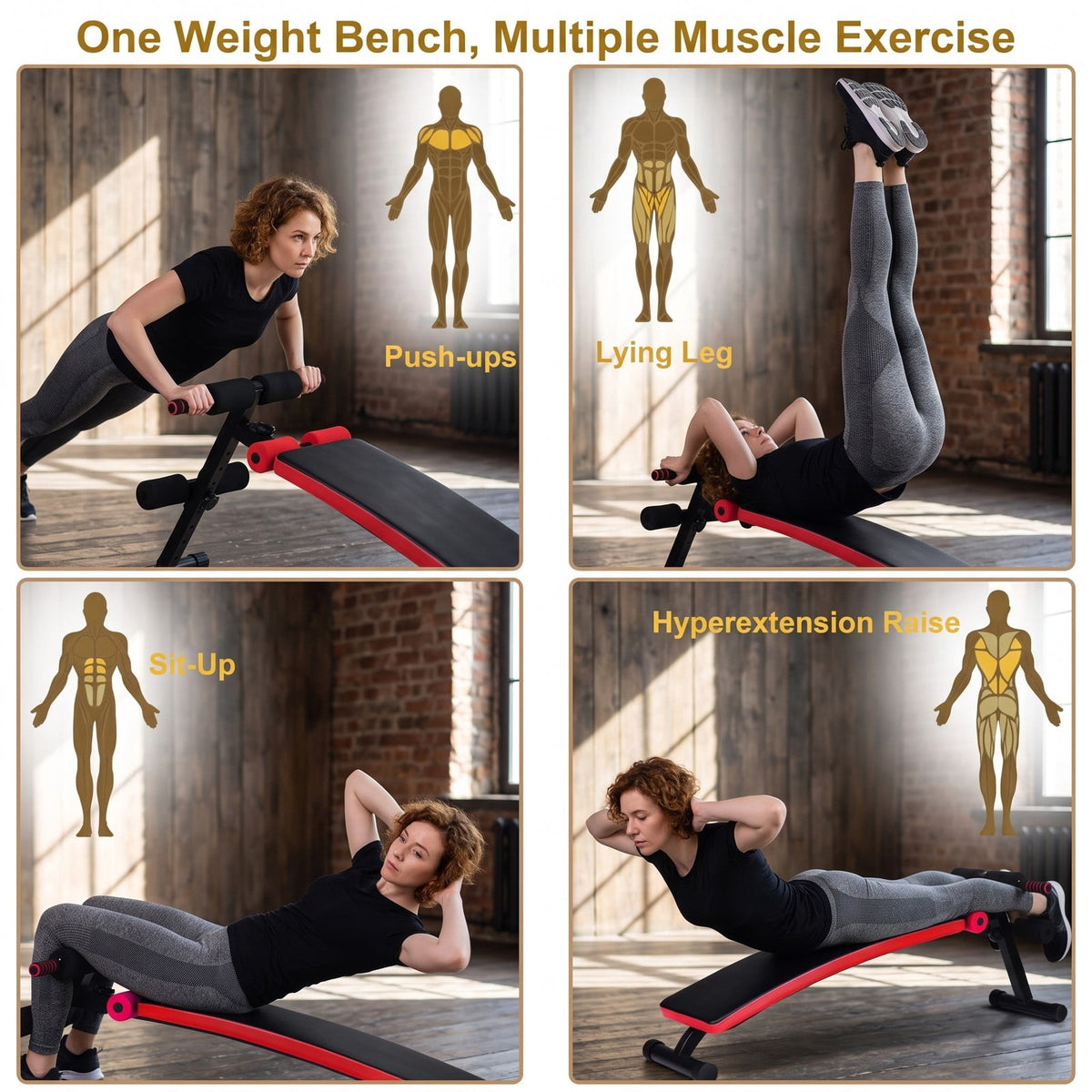 Airfind Folding Weight Bench, Adjustable Sit-Up Board Slant Ab Workout Bench with 4 Positions, Steel Frame Foldable Home Gym Strength Training Bench, 441 lbs, Red