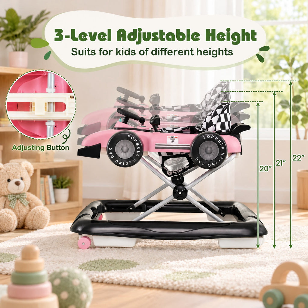 Airfind 4-in-1 Child Push Walker Activity Center Height Adjustable with Music Box, 26.5 Lbs Capacity, PP Metal, for 6-18 Months, Pink