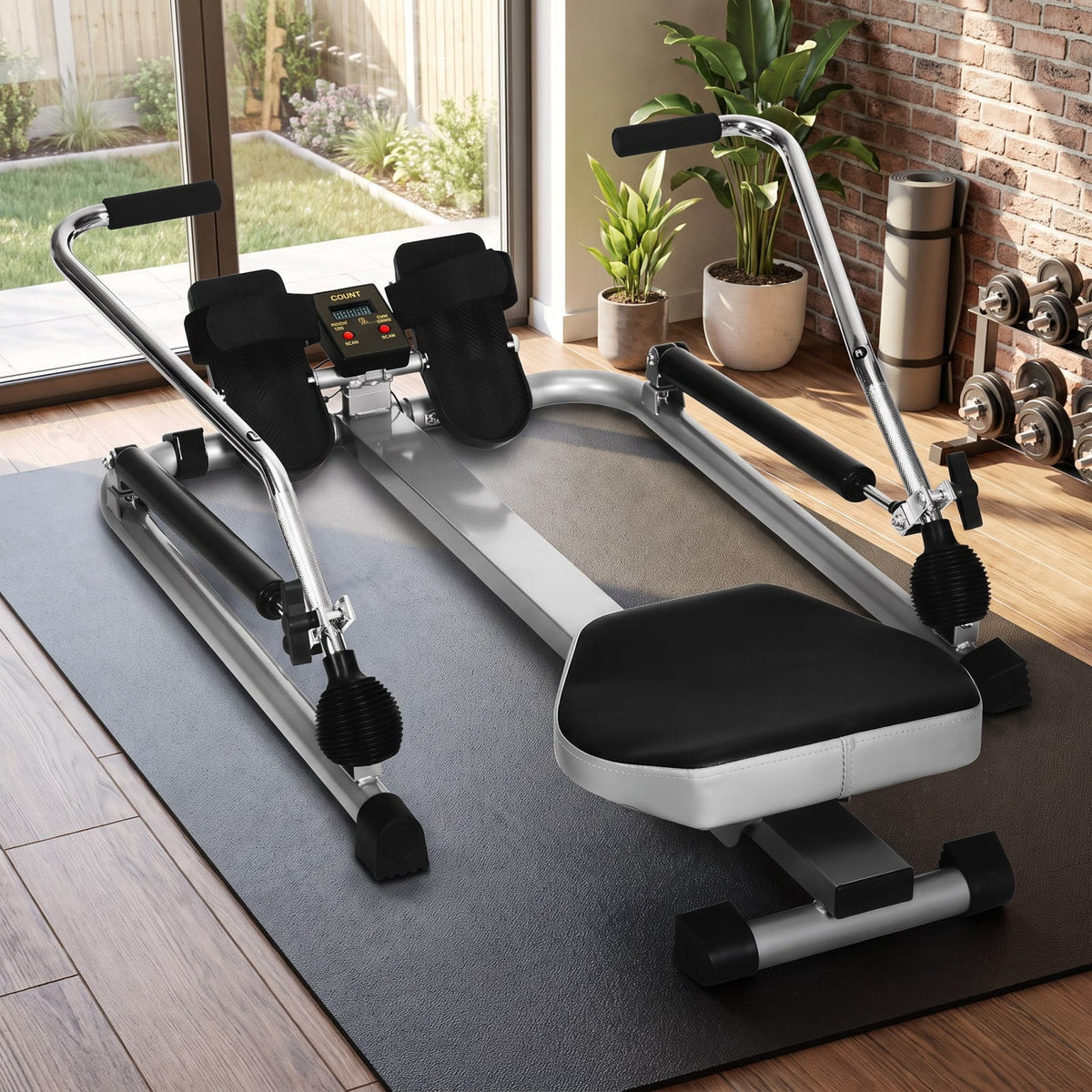 Airfind Adjustable Double Hydraulic Rowing Machine with LCD Monitor for Full Body Cardio Home Gym Foldable Workout, Black