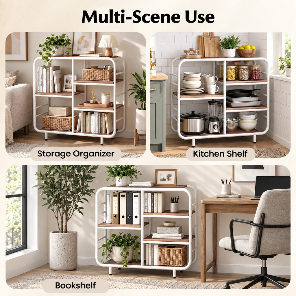 Airfind 5-Tier Storage Organizer Open Book Shelf with Metal Frame, 88 lbs Capacity, Engineered Wood Metal Frame, 30.5 x 12 x 27 Footprint