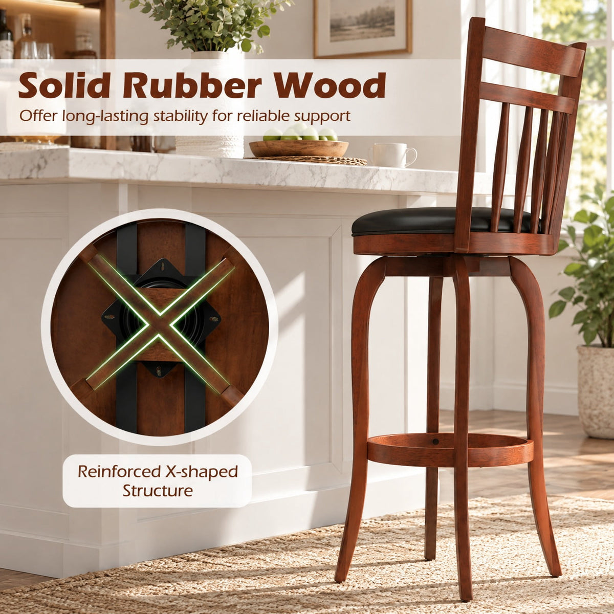 Airfind Swivel Bar Stools Set of 2 Counter Height Faux Leather Upholstered Barstools-24 Inches, 330 lbs Capacity, Expresso and Black