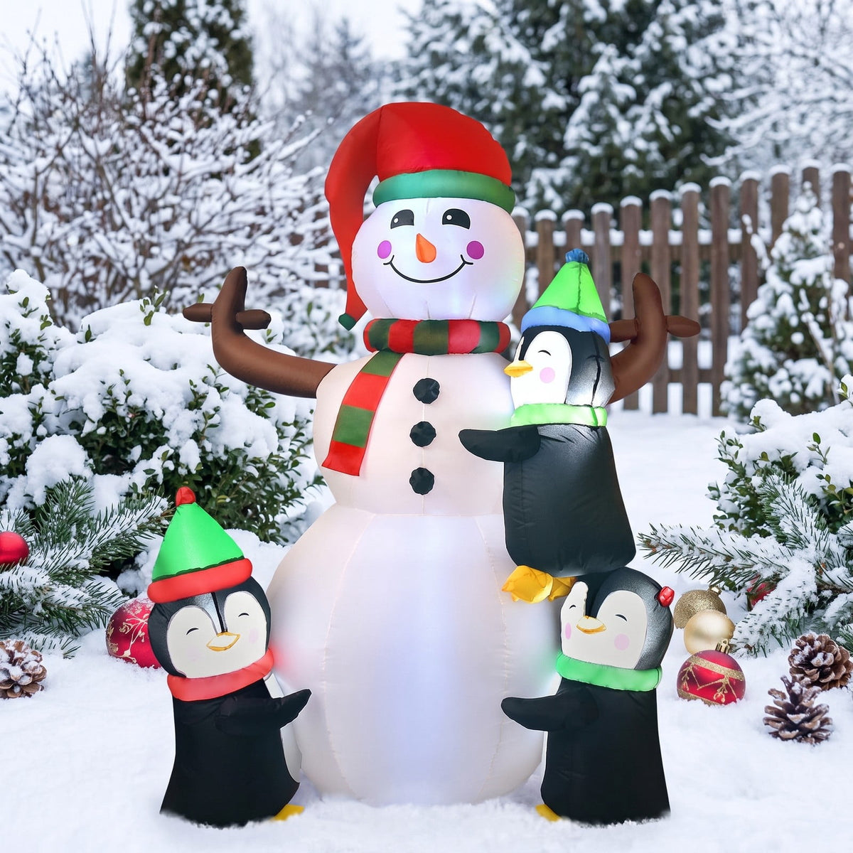Airfind 6 Feet Christmas Quick Inflatable Snowman with Penguins, Polyester fabric Frame, 4 ft x 2.6 ft x 6 ft Footprint, Multicolor