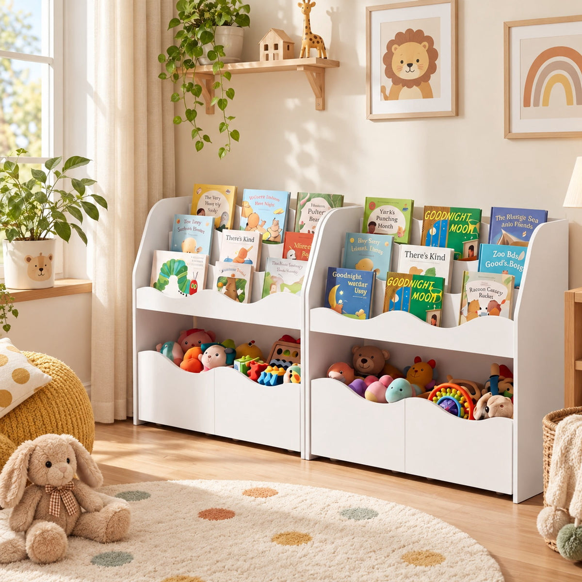Airfind Kids Toy Wooden Storage Organizer with 2 Rolling Drawers for Kids Room, 11 lbs Capacity, Engineered Wood Frame, White