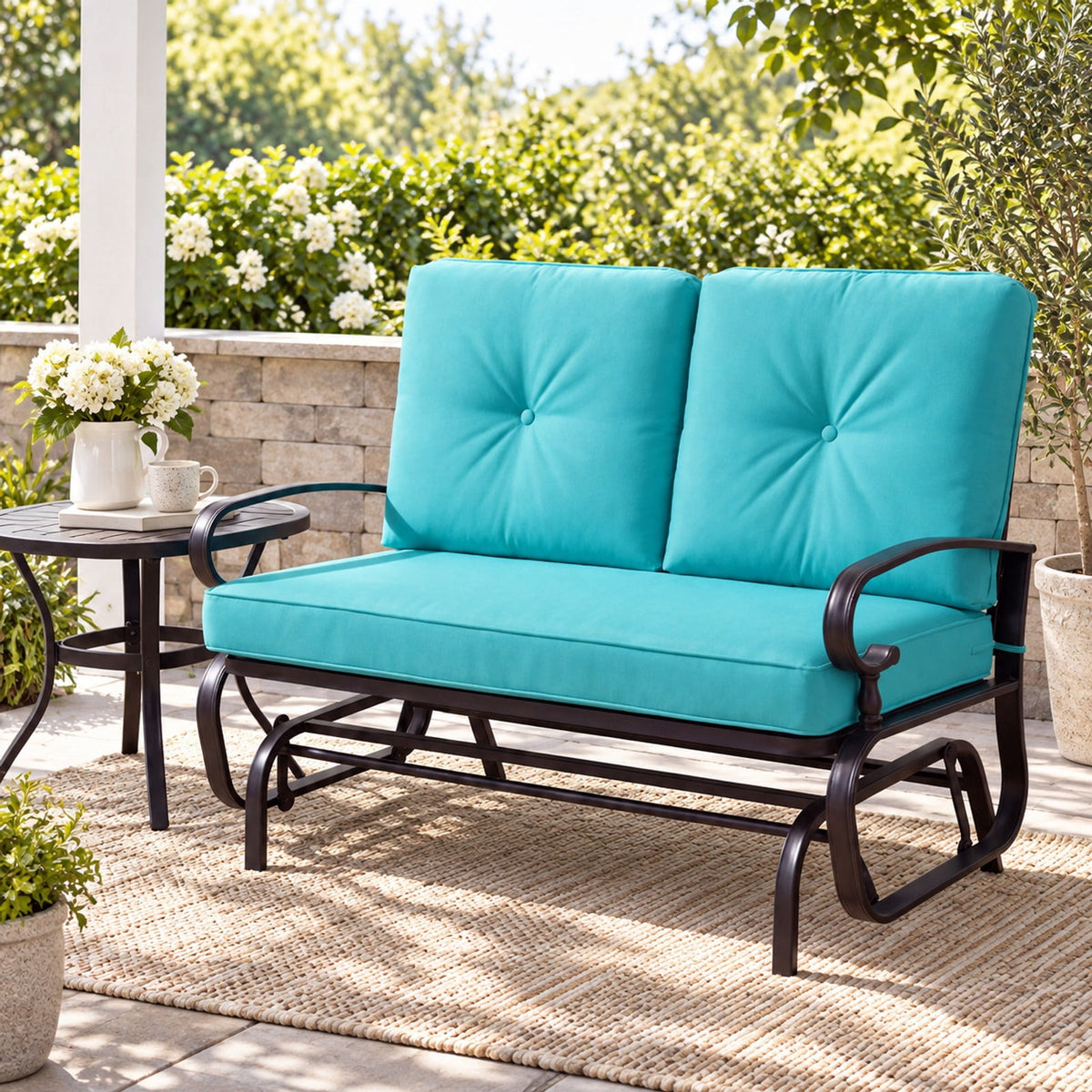 Airfind 2 Seats Outdoor Swing Glider Chair with Comfortable Cushions, 440 lbs Capacity, Steel olefin fabric foam Frame, Green