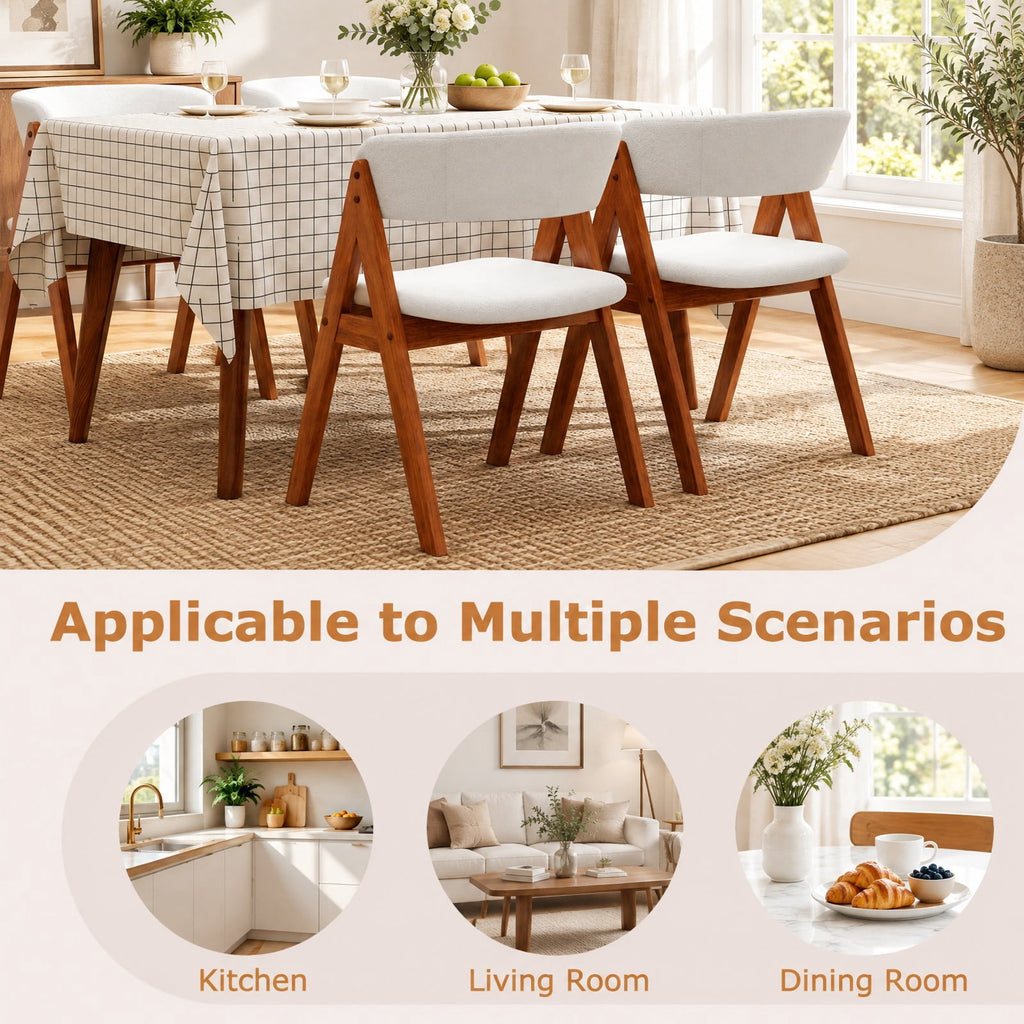 Airfind Wooden Dining Chair Set of 2 Mid-Century Modern Sherpa Upholstered Kitchen Dining Room Chairs, Chair 280 lbs Capacity, Walnut