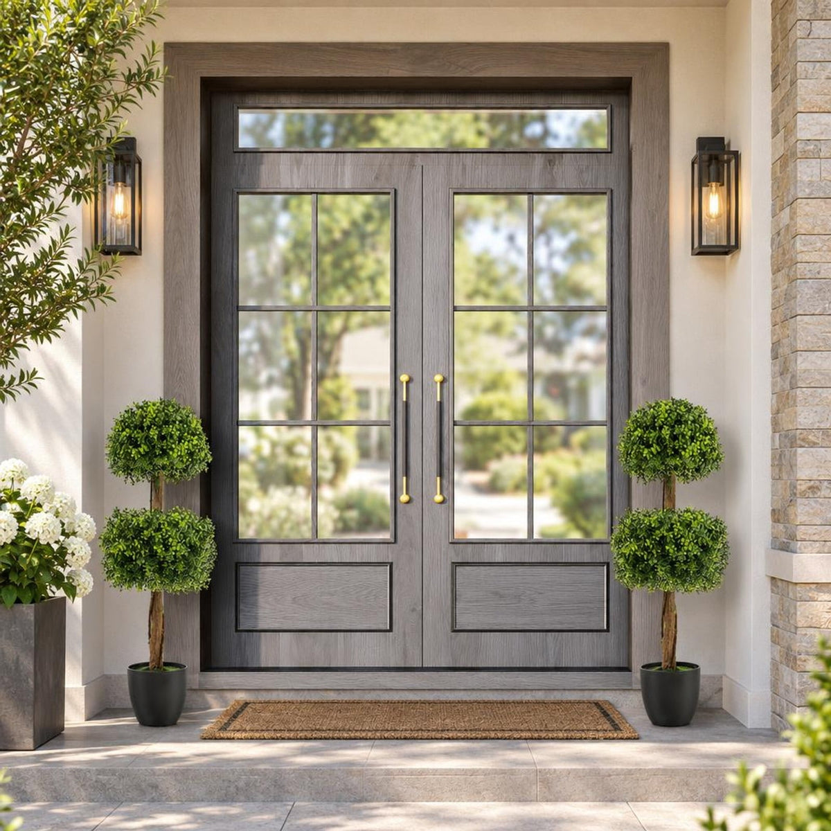 Airfind 40 Inch Artificial Boxwood Topiary Ball Tree for Front Porch Patio Home, PP Cement PE for Convenient Everyday Use, Green
