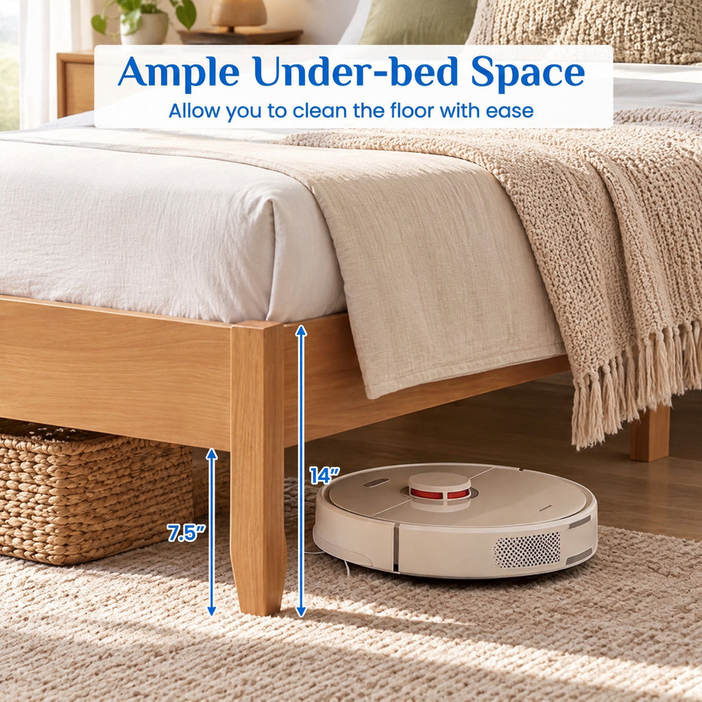 Airfind Queen Bed Frame with Headboard and Solid Wood Legs 12 Slats, 800 lbs Capacity, Rubber Wood Engineered Wood LVL Frame, Wood