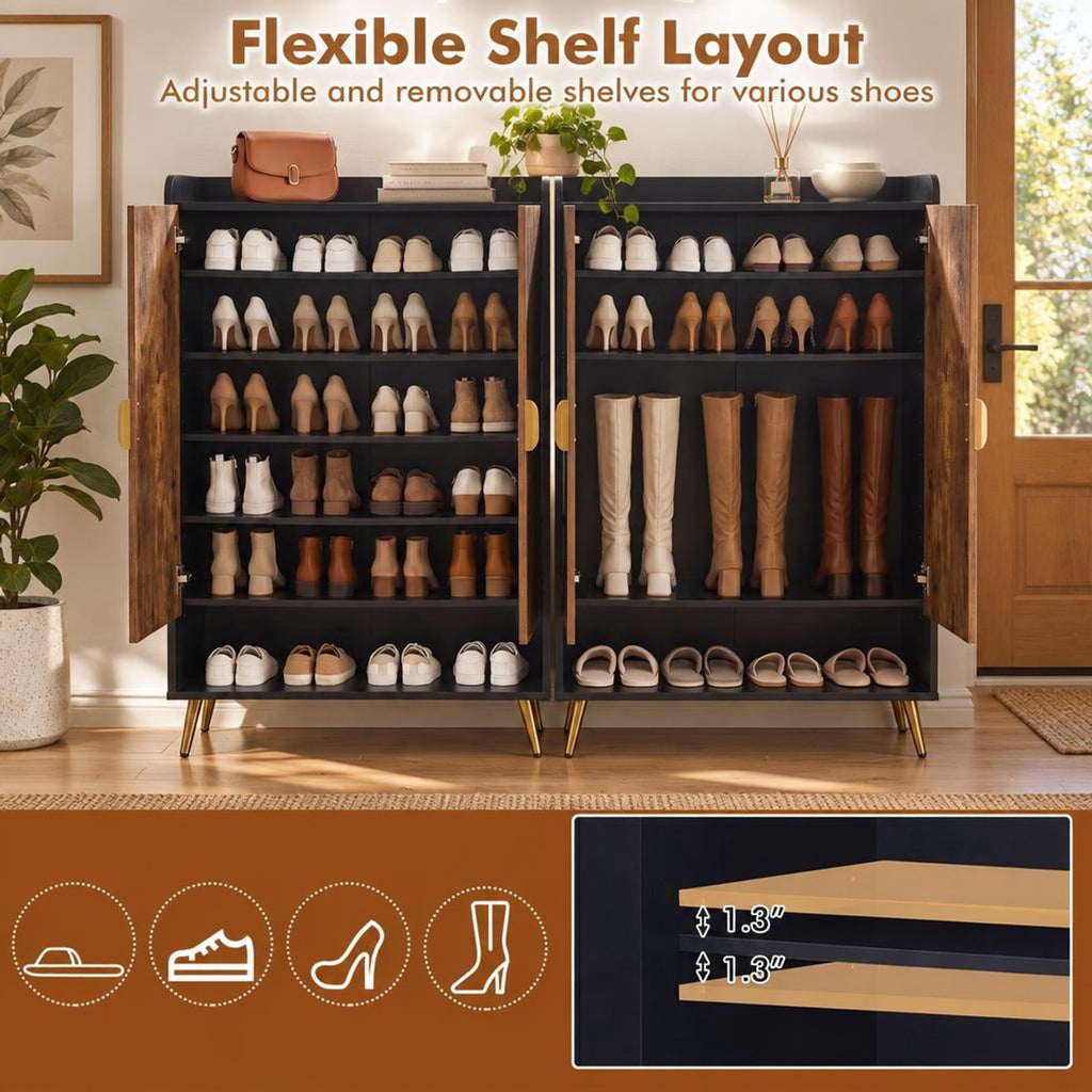 Airfind 44in Tall Shoe Storage Cabinet with 7-Tier Doors and Adjustable Shelves for Entryway, 110 lbs Capacity, Engineered Wood Metal Frame, Brown