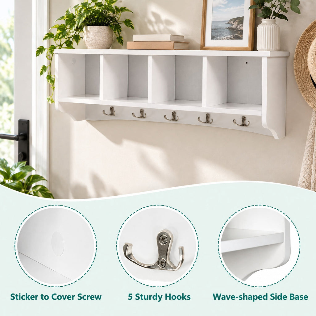 Airfind Wall-Mounted Storage Cabinet Hanging Entryway Shelf Coat Rack, 11 lbs Capacity, P2 MDF Frame, White