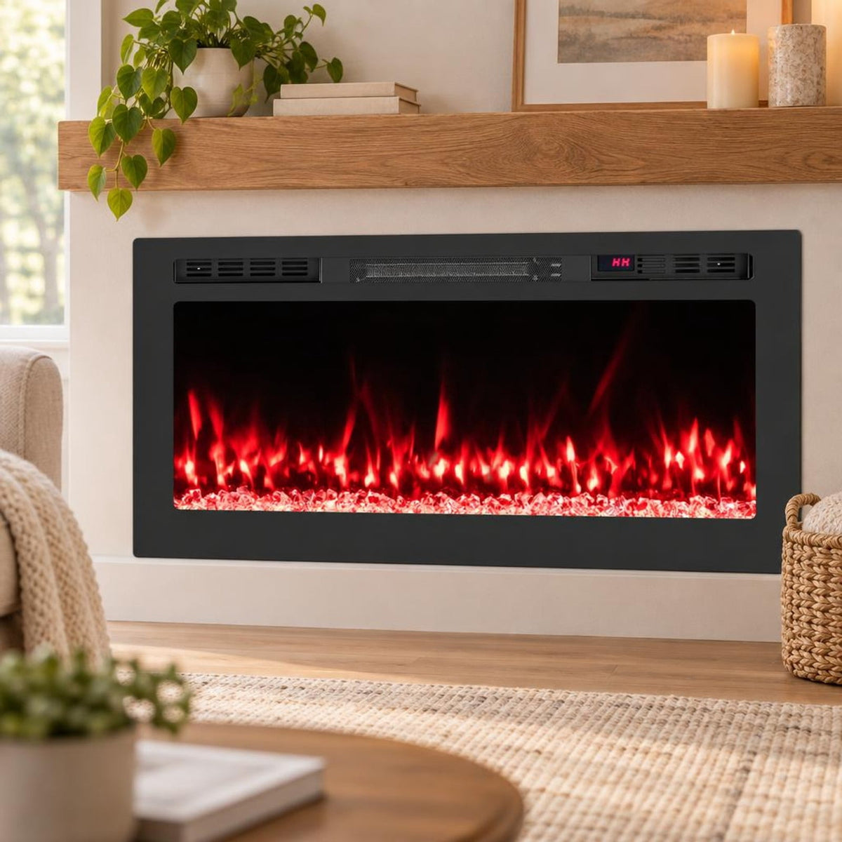 Airfind Smart WiFi Electric Fireplace Wall Mounted and Recessed 750W/1500W Heater-36 Inch, Black, Power Cord 5 ft Net Weight-36in 29.5 lbs