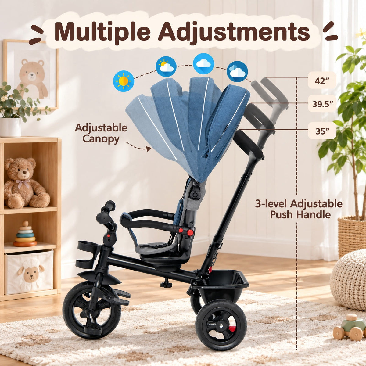 Airfind 4-in-1 Youth Tricycle Youth Trike featuring Convertible Seat, 55 lbs Capacity, Steel Polyester Fabric PP EVA Frame, Blue