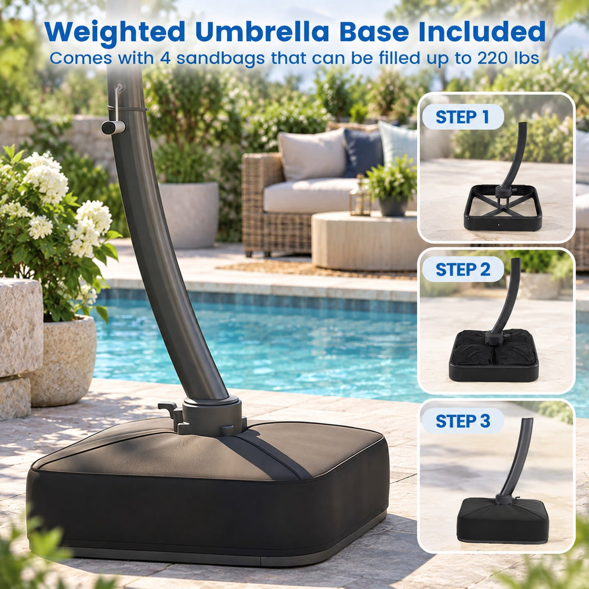 Airfind 11 FT Cantilever Patio Umbrella with Base with 360° Rotation and Tilt Adjustment, Polyester Fabric Aluminum Metal Frame, Gray