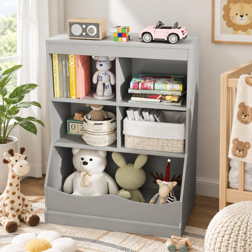 Airfind 3-Tier Childrens Multi-Functional Bookcase Toy Storage Bin Floor Cabinet, 66 lbs Capacity, MDF Engineered Wood Frame, Grey