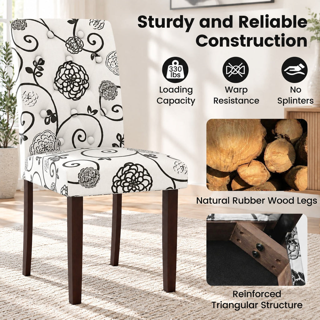 Airfind Button Tufted Fabric Upholstered Wooden Dining Chair Set of 2 with High Curved Back, Chair 330 lbs Capacity, 18in x 24in x 37in Footprint