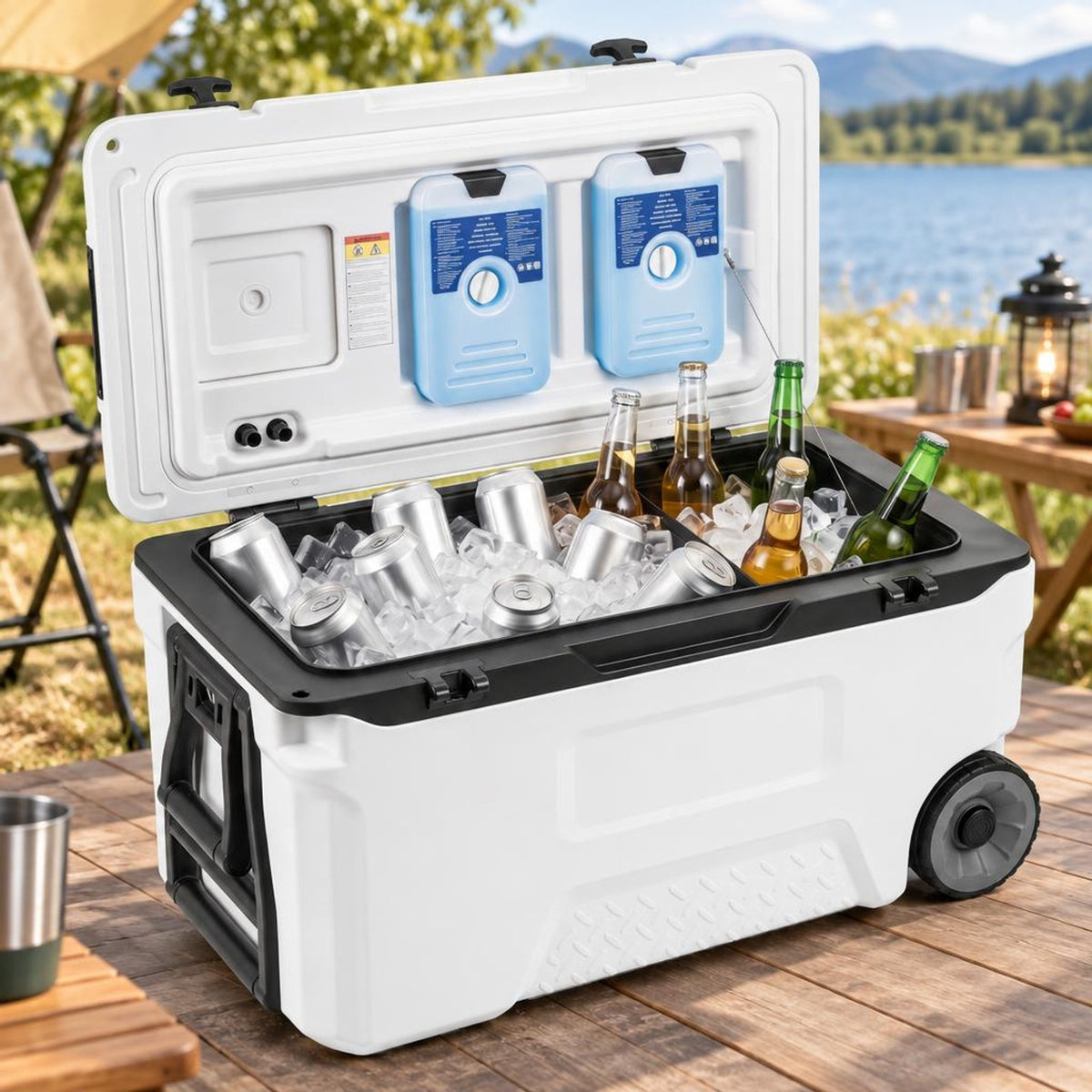 Airfind 53 Quart Portable Rolling Cooler with Fish Ruler for Outdoor, PP PU HDPE TPE Frame, 29.5 x 16 x 16 Footprint, White