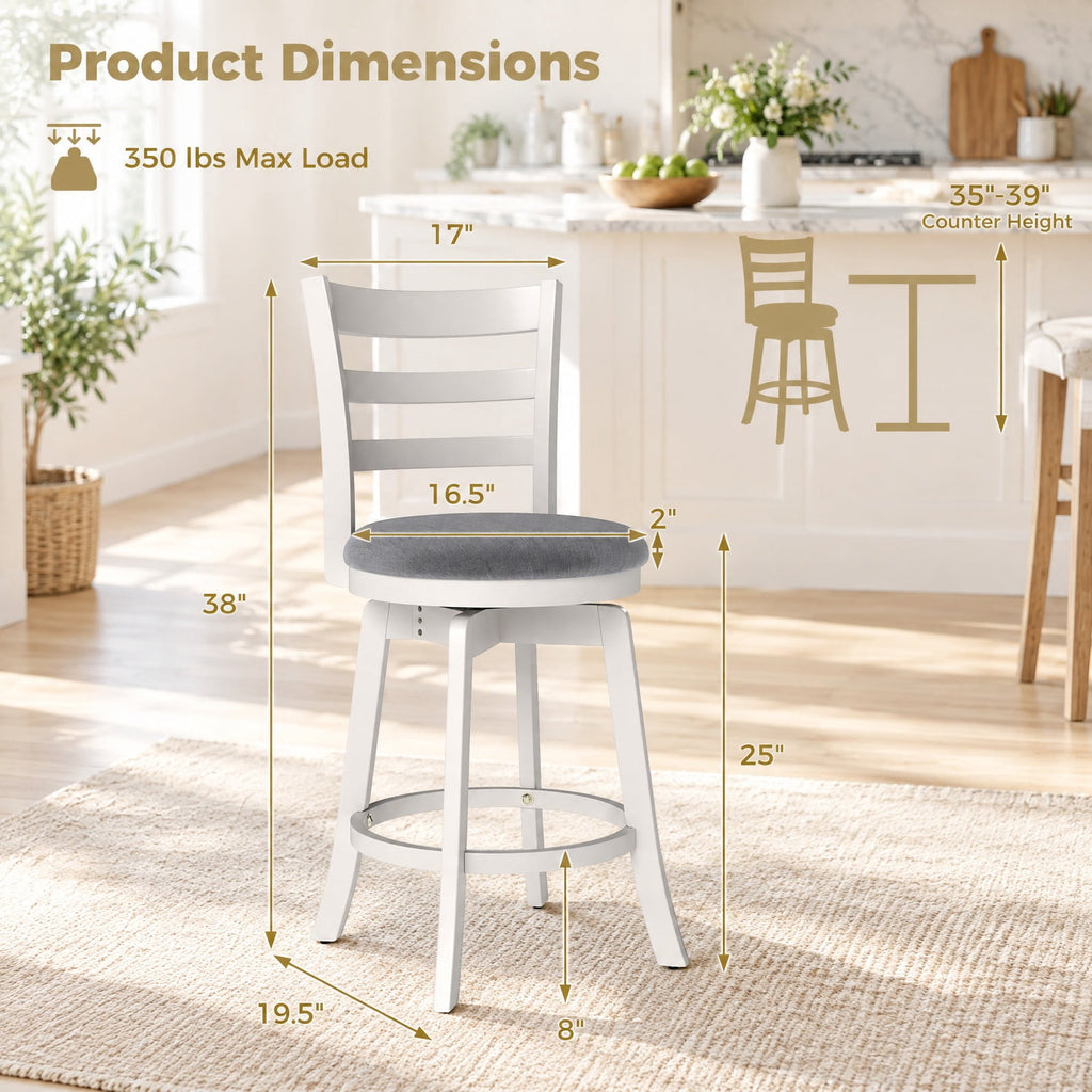 Airfind 25 Inch /30.5 Inch Swivel Barstools Set of 2 360° Rotating Bar/Counter Height Chairs with Upholstered Seat-25 Inch, 350 lbs Capacity