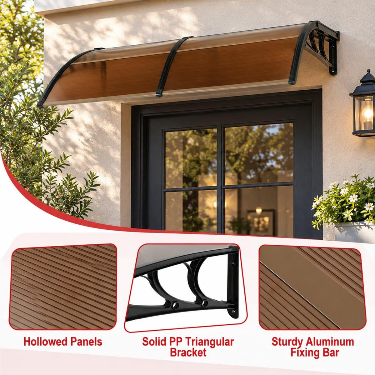 Airfind Outdoor Front Door Patio Overhang Awning for Sunlight Rain Snow Wind Protection-78 x 35 Inch, 44 lbs Capacity, 48 x 40 x 11 Footprint