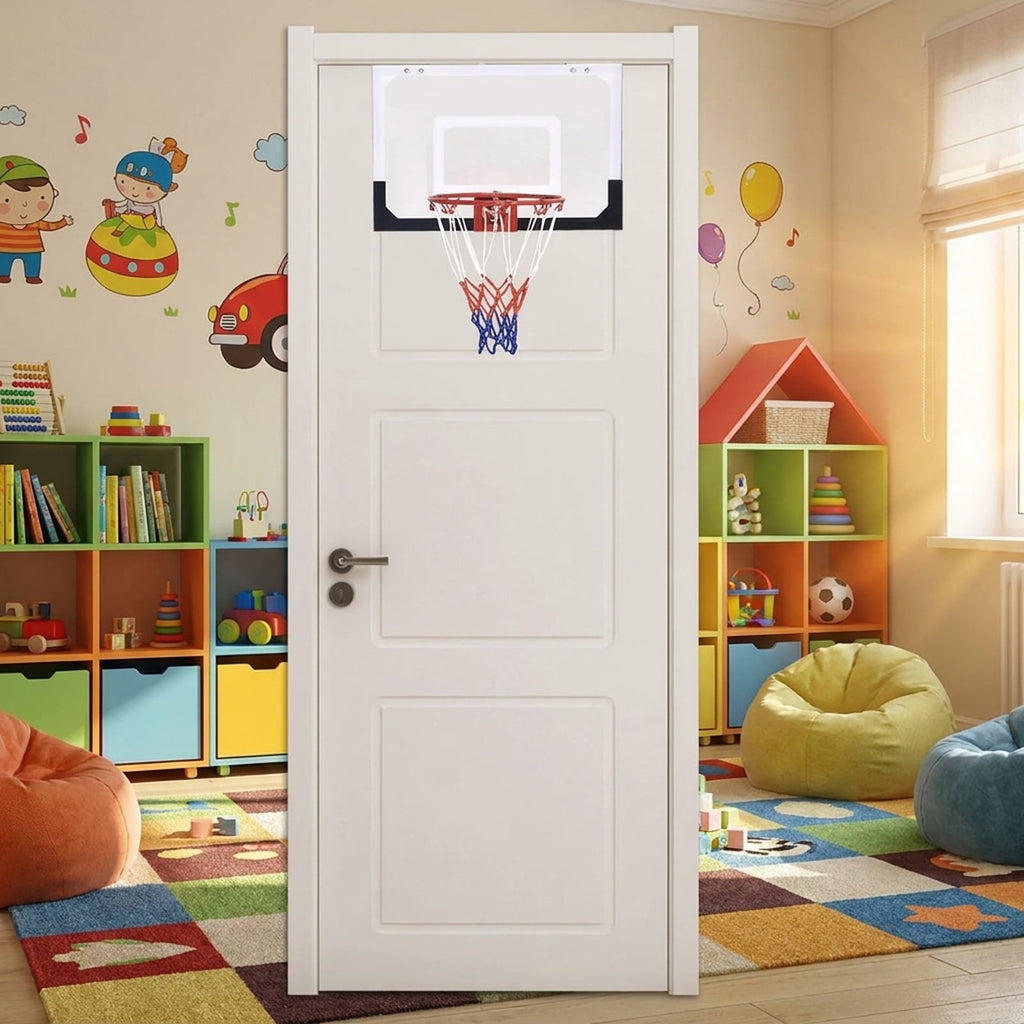Airfind Over-the-Door Mini Basketball Hoop Set with 18 Inch Shatterproof Polycarbonate Backboard 9 Inch Rim and Rubber Ball for Bedroom Office Indoor Play, Multicolor