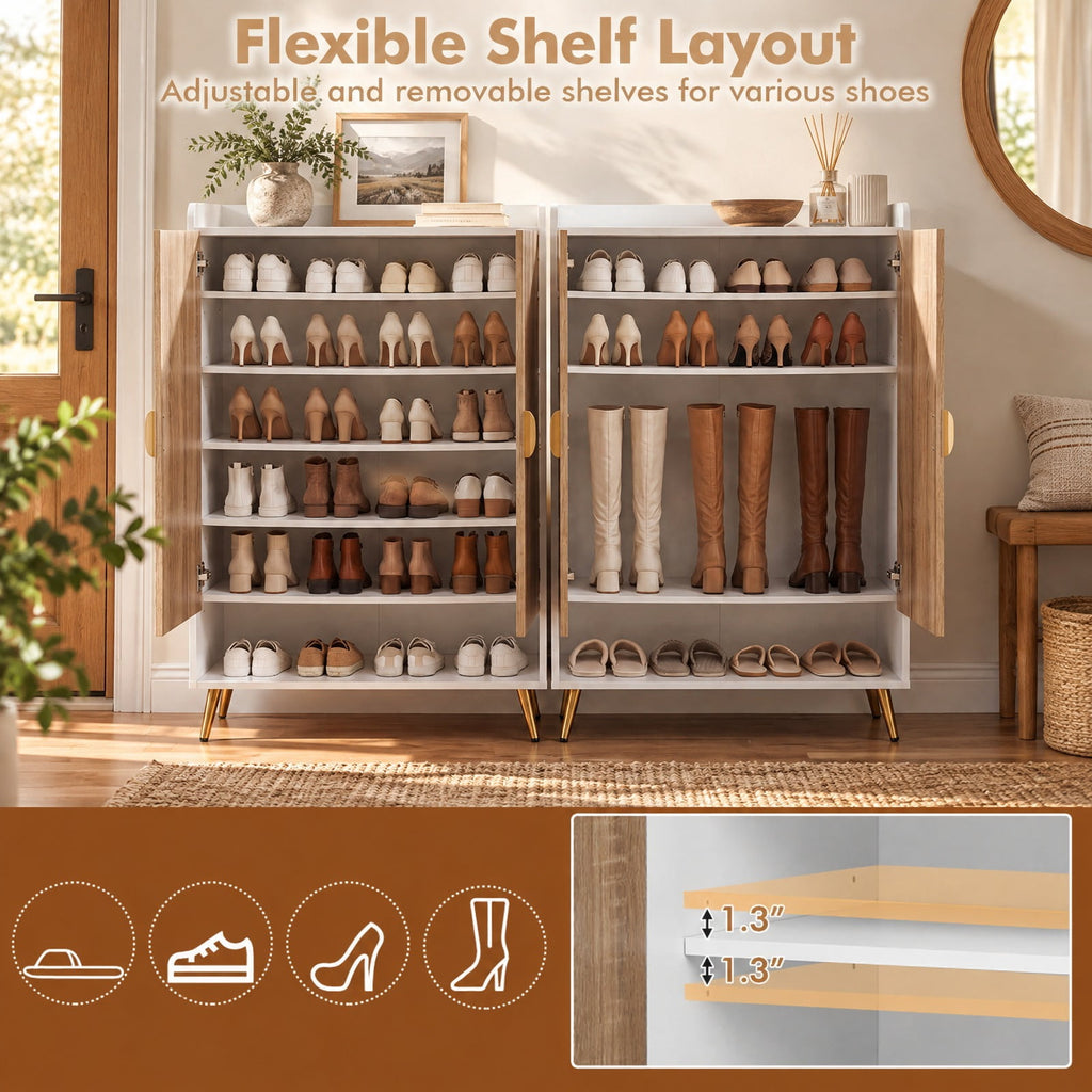 Airfind 44in Tall Shoe Storage Cabinet with 7-Tier Doors and Adjustable Shelves for Entryway, 110 lbs Capacity, Engineered Wood Metal Frame, Natural