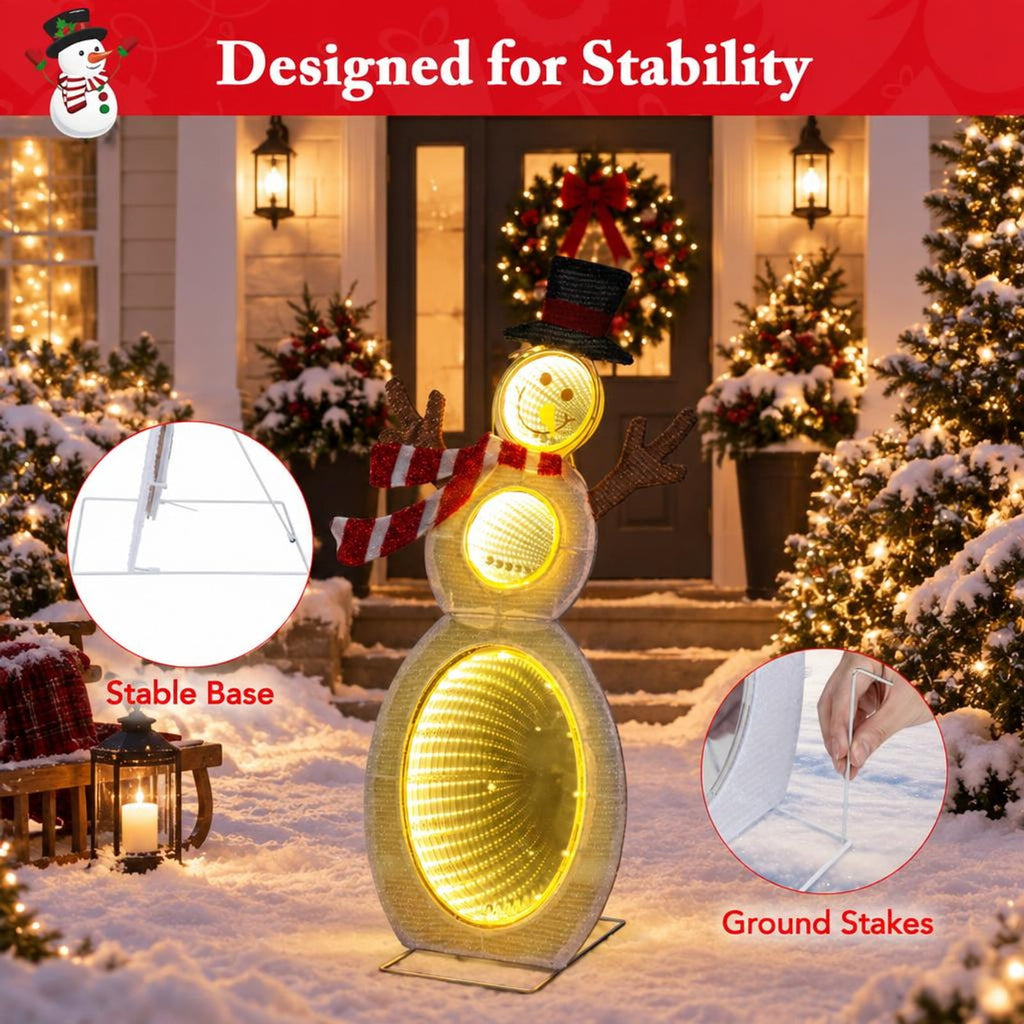 AIRFIND Lighted Snowman Christmas Decoration, 2.6 ft Figure with 105 LED Lights, Mirror Accents, Metal Stand and Ground Stakes for Yard Display