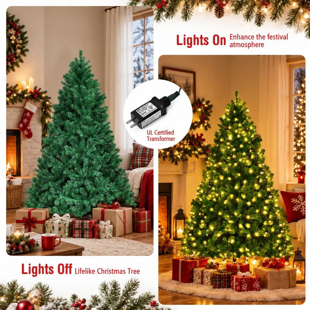 Airfind 7.5 Feet PVC Artificial Christmas Tree with LED Lights-7.5 ft, PVC iron Frame, 4.3 x 7.5 H Footprint, Green