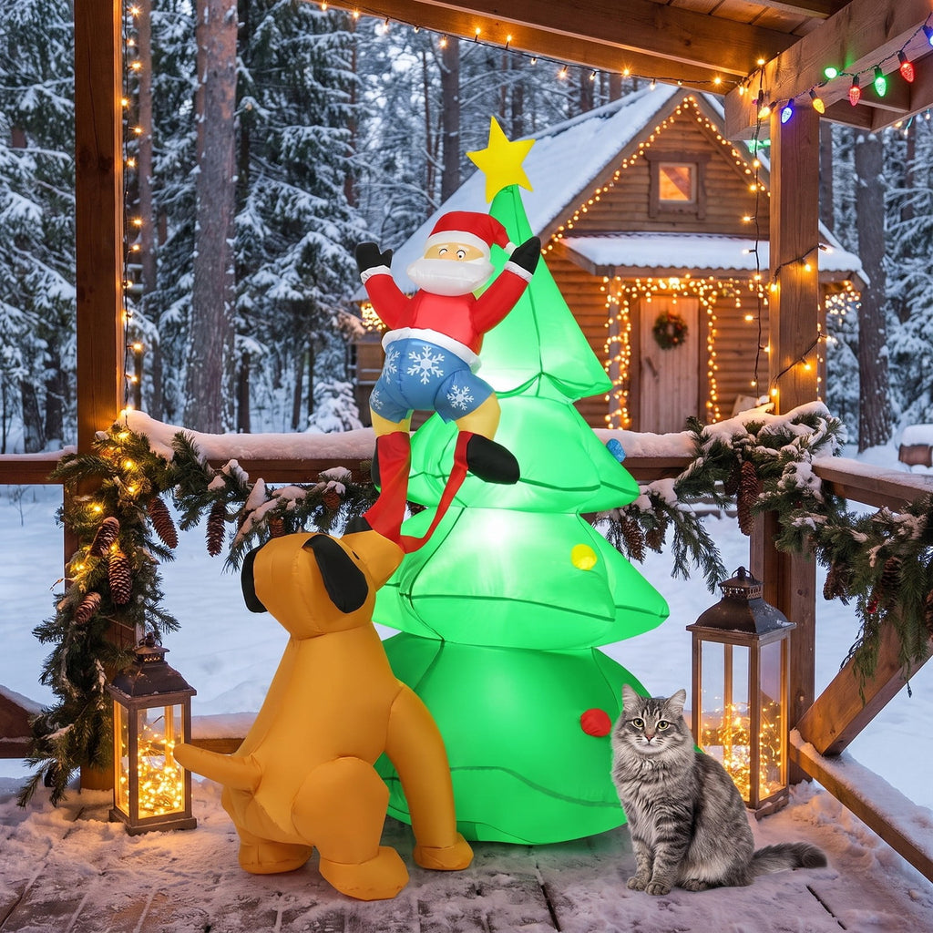 Airfind 6.5 Feet Outdoor Inflatable Christmas Tree Santa Decor with LED Lights, Polyester fabric Frame, Show in the picture