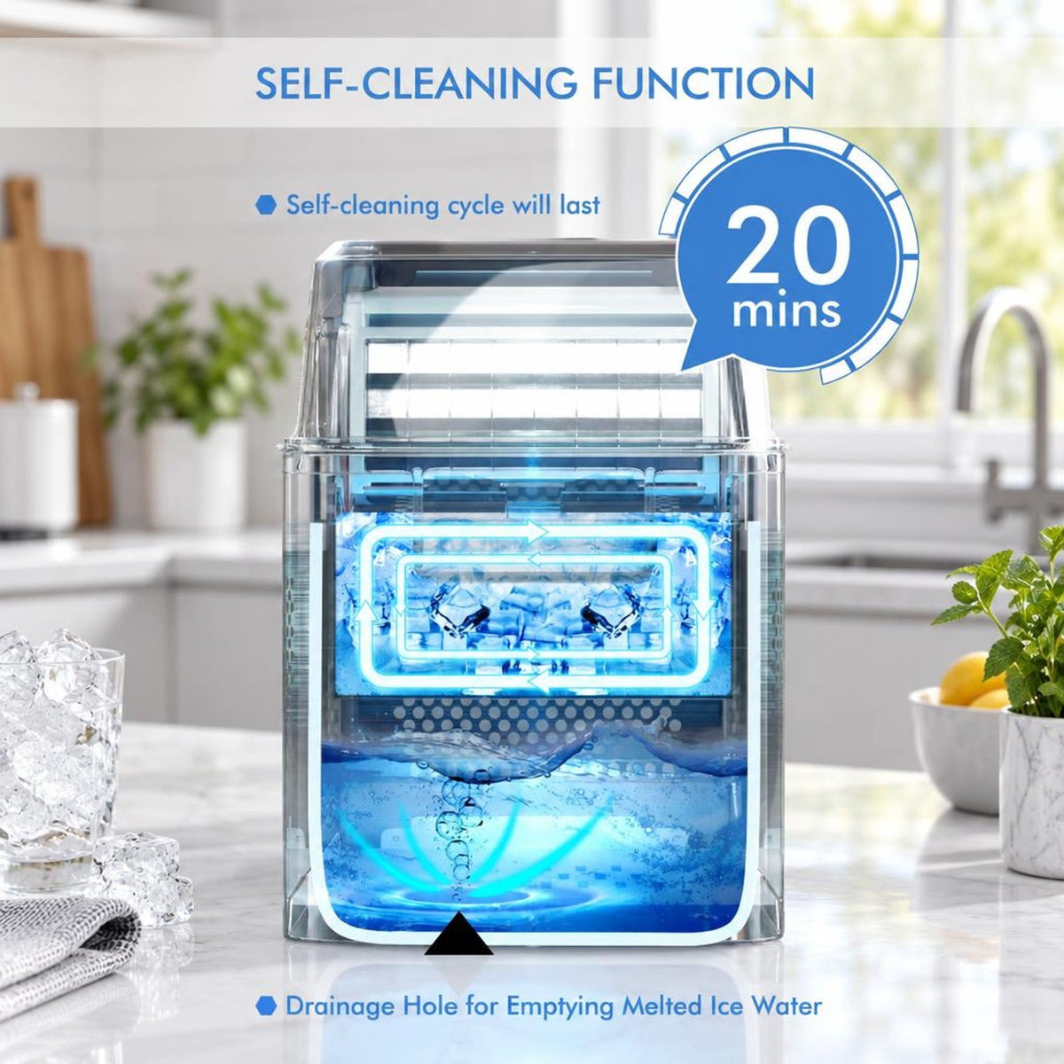 Airfind Electric Countertop Ice Maker with Ice Scoop and Basket, Stainless steel PP Frame, 10 x 14 x 15 Footprint, Silver