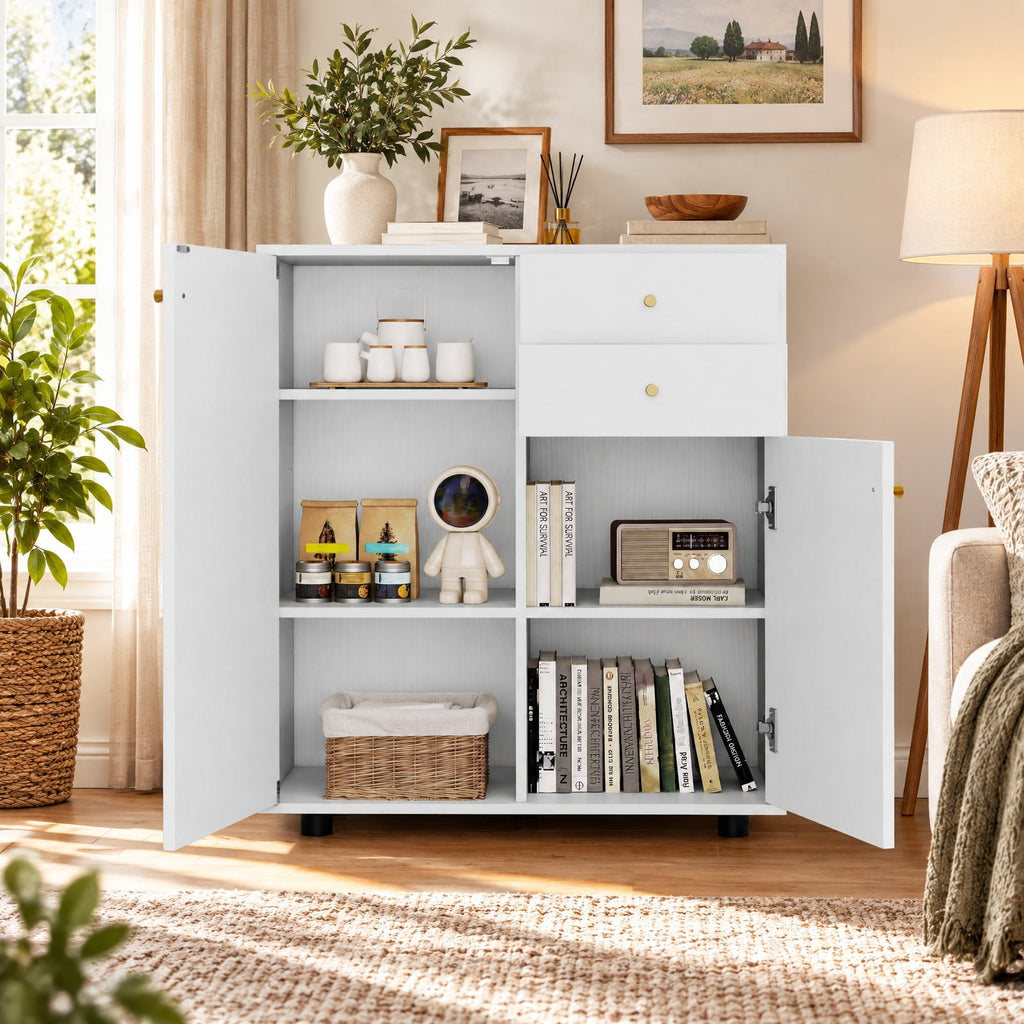 Airfind Kitchen Sideboard Buffet Cabinet Coffee Bar Cabinet with 2 Drawers 2 Doors and 3 Adjustable Shelves, 45 lbs Capacity, Engineered Wood Frame