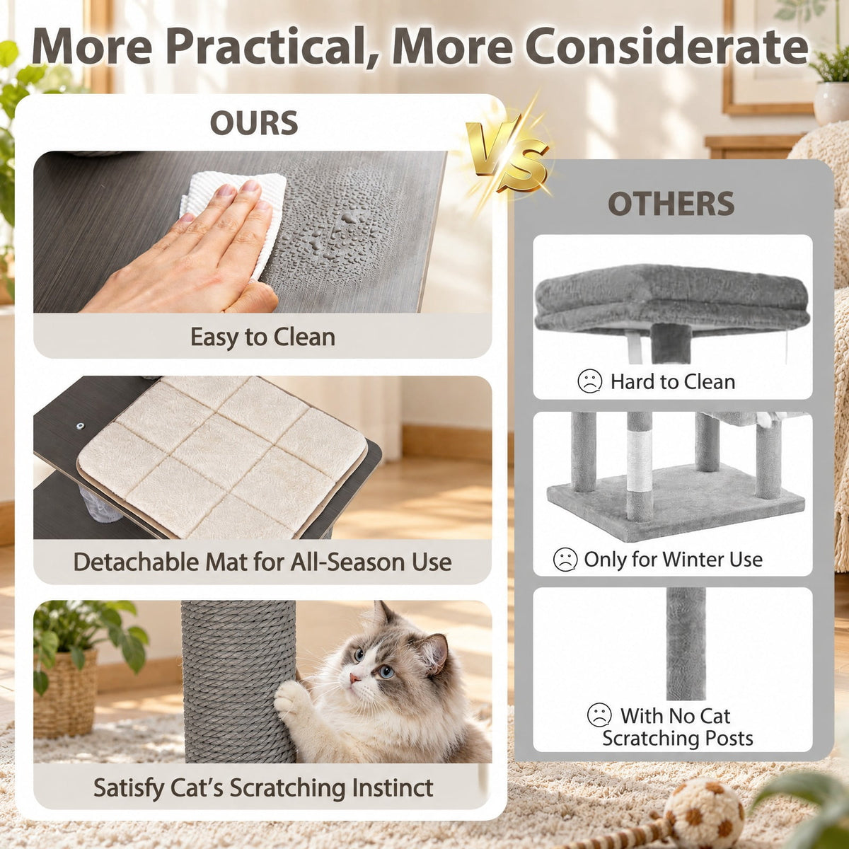 Airfind Multi-level Cat Tree for Indoor Cat 59.5 inch Tall Cat Tower with Cushion Top Perch, 23 Inch x 19 Inch Cat Condo Footprint, Gray