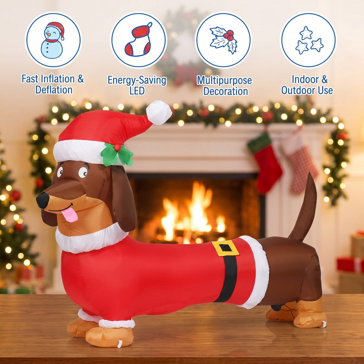 Airfind 5 Feet Inflatable Christmas Dog with LED Lights, 190T Polyester Fabric, 5.2 Ft x 1.5 Ft x 3.6 Ft (L x W x H) Item Weight: 2 lbs, Unspecified