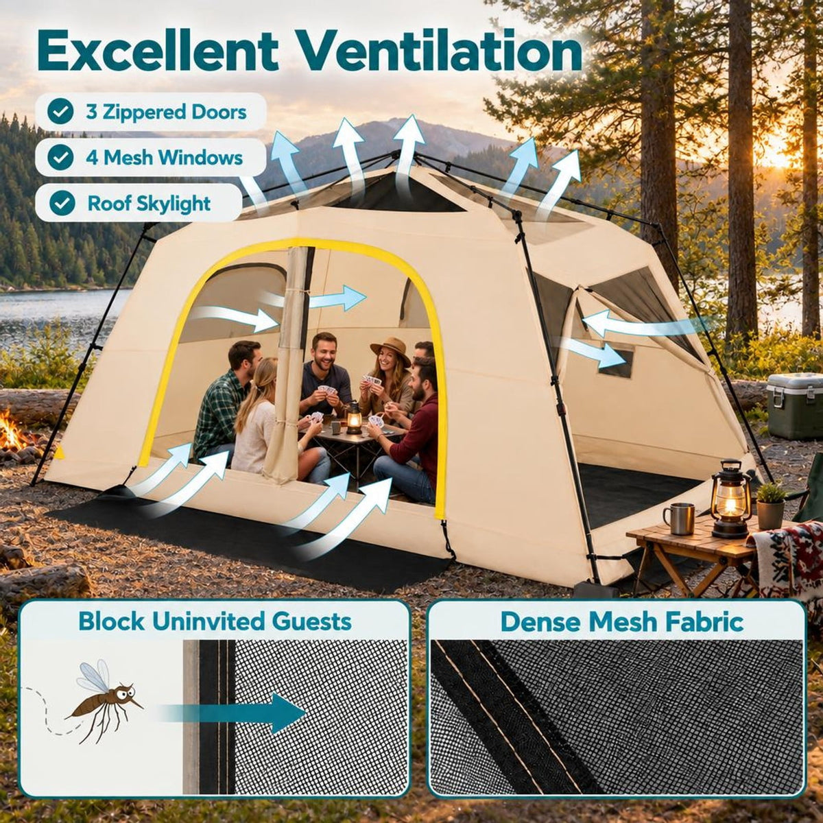 Airfind 10 Person Instant Cabin Camping Tent with Rainfly 13 ft x 9 ft Portable Large Family Tent, Coffee
