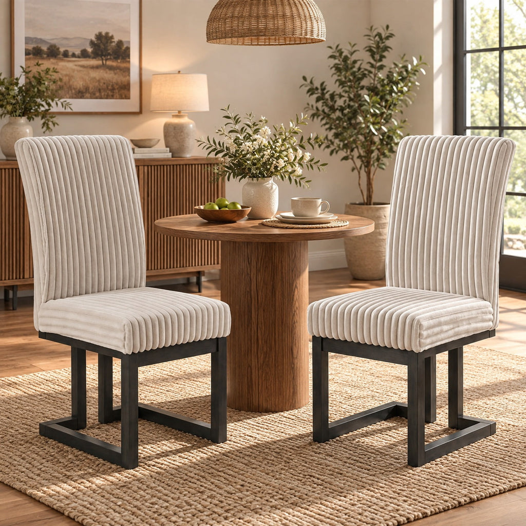Airfind Upholstered Dining Chairs Set of 2 with Rubber Wood Legs and Padded Seat for Dining Room, 330 lbs Capacity, Rubber Wood Frame, White