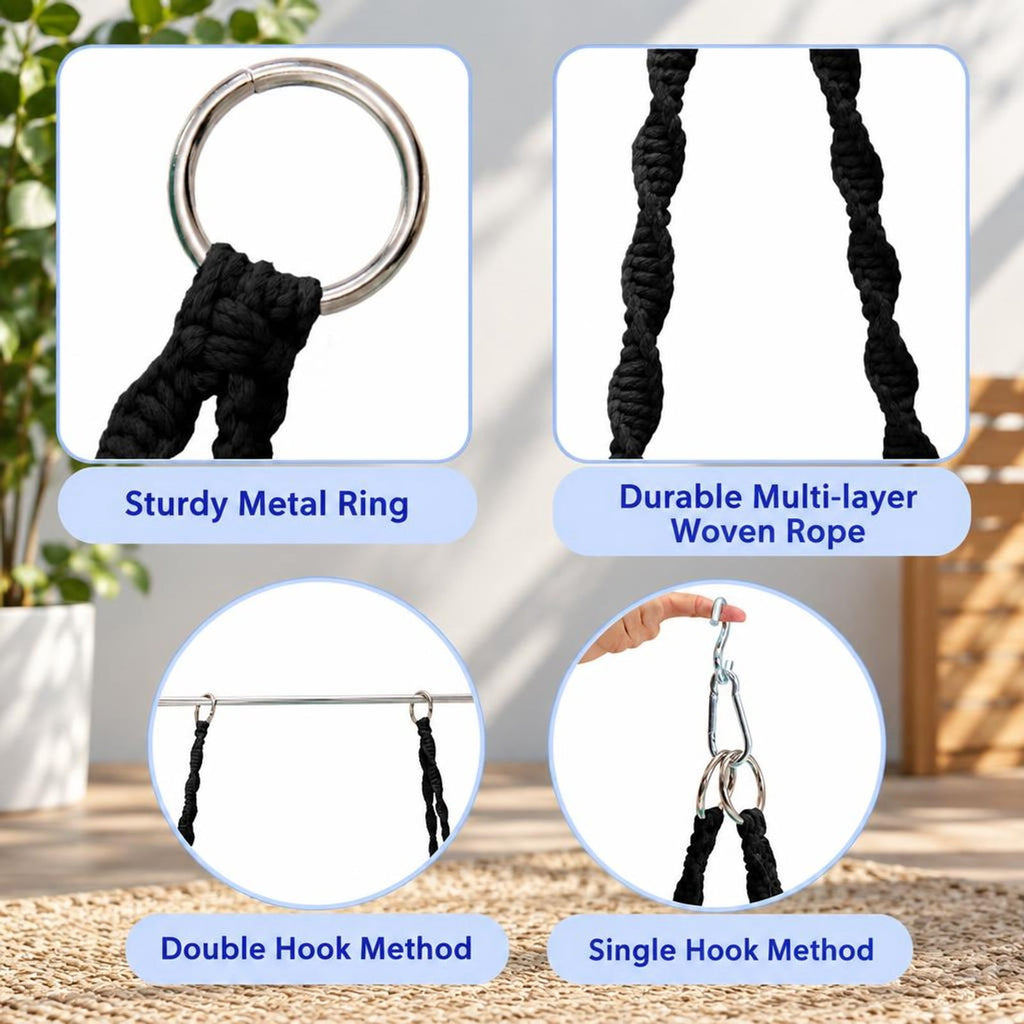 Airfind Cushioned Hammock Swing Chair with Hanging Kit, 330 lbs Capacity, Steel PP cotton polyester Frame, 31.5 Inch x 47 Inch Footprint, Black