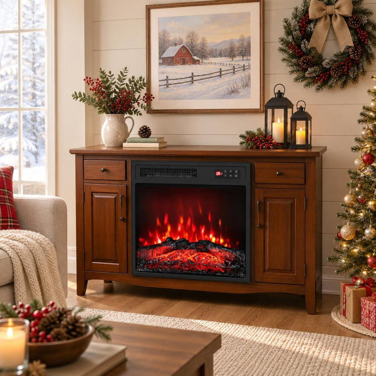 Airfind 18 Inch Electric Fireplace Insert featuring Remote Control and 7 Realistic Flame Colors, Metal ABS Tempered Glass Frame, Black