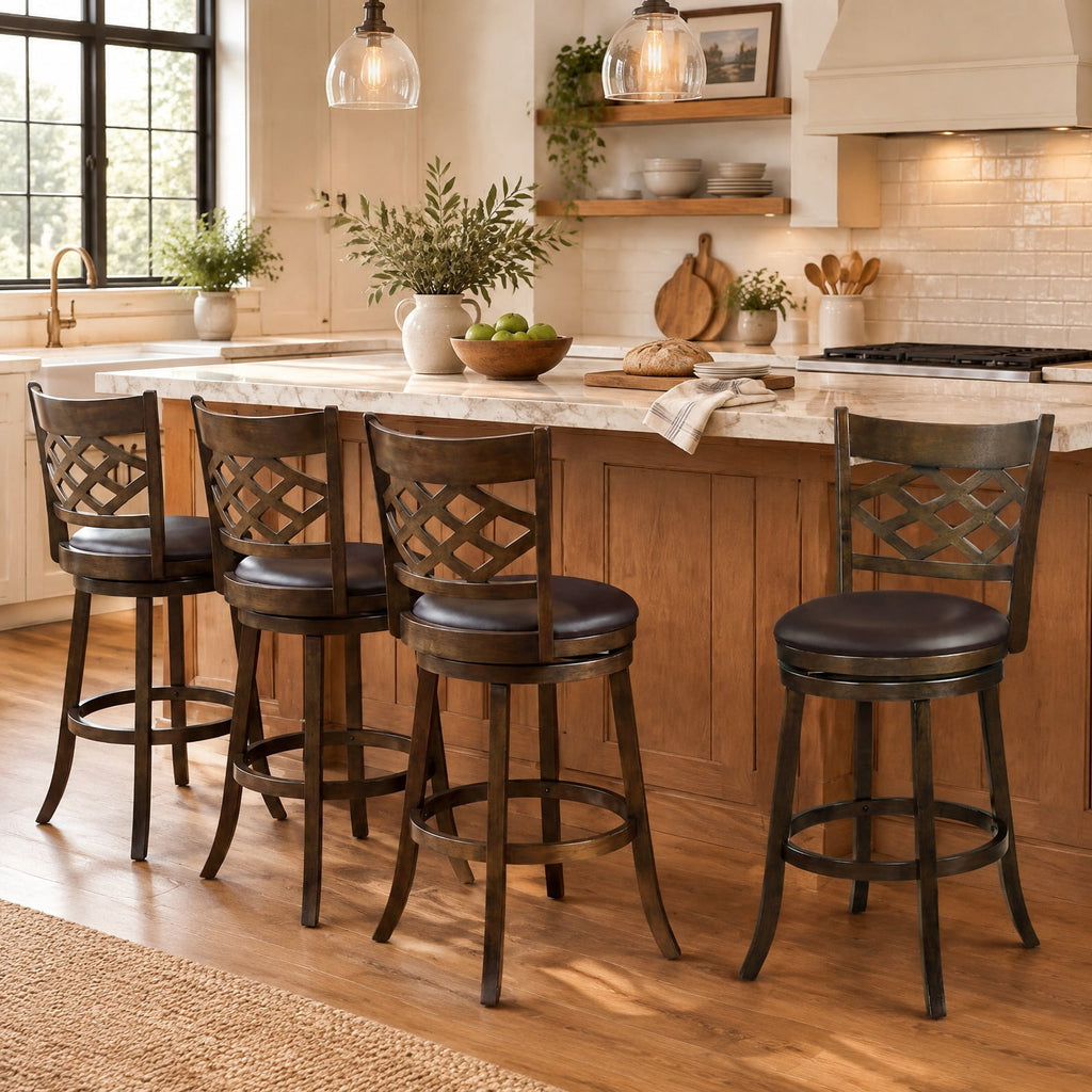 Airfind 31 Inch Counter Height Bar Stools Set of 2 with Rubber Wood Frame-31 Inch, 330 lbs Capacity, Rubber Wood PVC Leather Sponge Frame, Wood