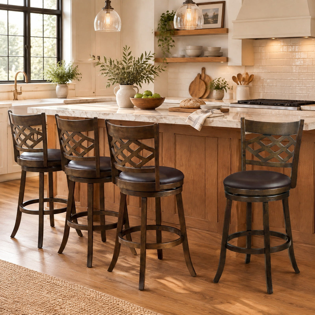 Airfind 31 Inch Counter Height Bar Stools Set of 2 with Rubber Wood Frame-31 Inch, 330 lbs Capacity, Rubber Wood PVC Leather Sponge Frame, Wood