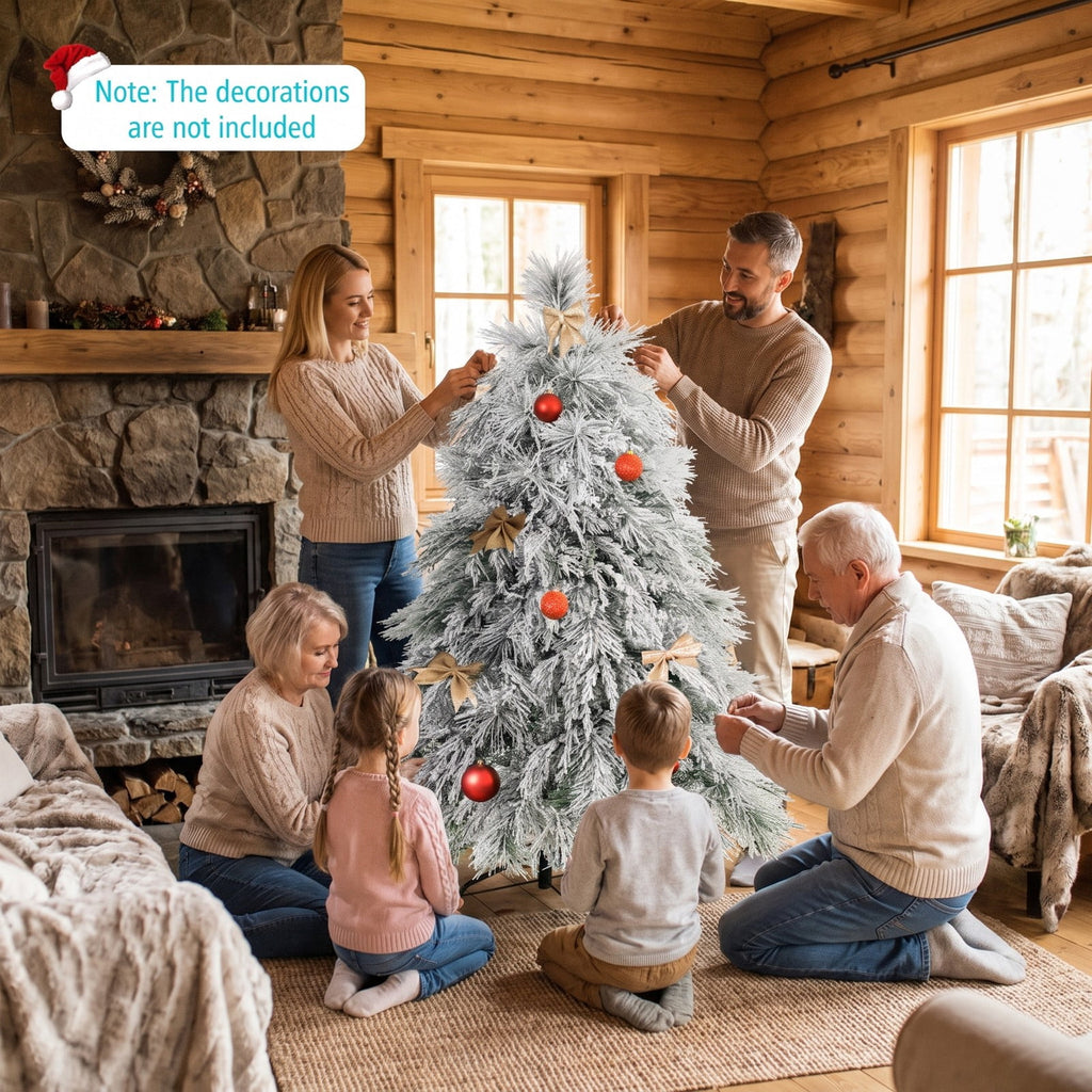 Airfind 4.5/6/7 Feet Pre-Lit Snow Flocked Christmas Tree with Warm White LED Lights-4.5 ft, White, Diameter of Stand 20/18/16 Inch