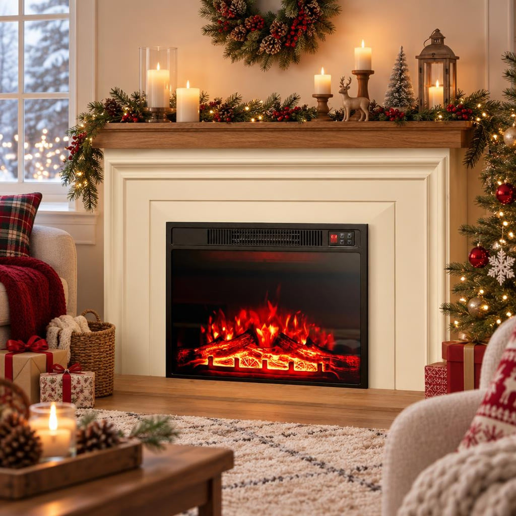 Airfind 23 Inch Electric Fireplace Insert Fireplace Heater with Adjustable Flame Color, Metal Tempered Glass Frame, Black
