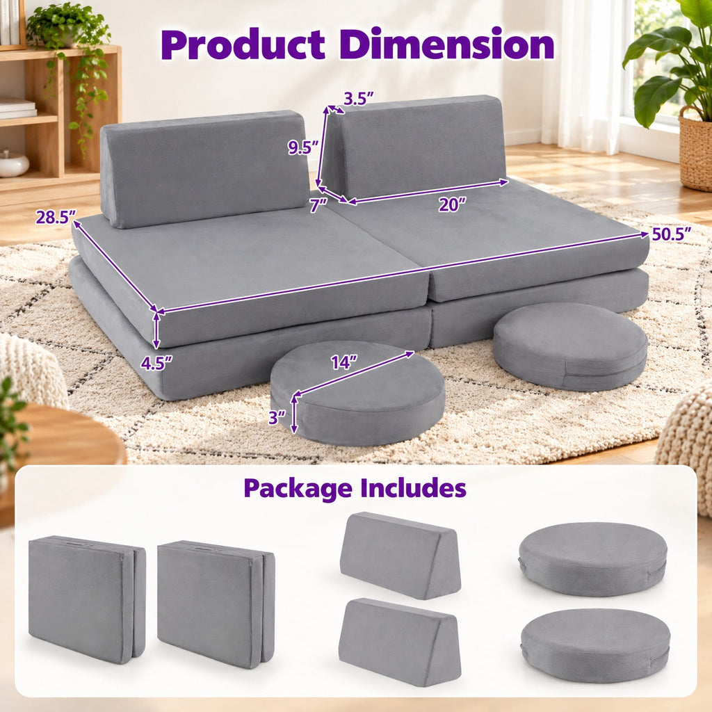 Airfind 6 Pieces Modular Kids Play Couch Set with Washable Covers for Living Room Playroom, 50.5 x 28.5 x 9Circular Block Footprint