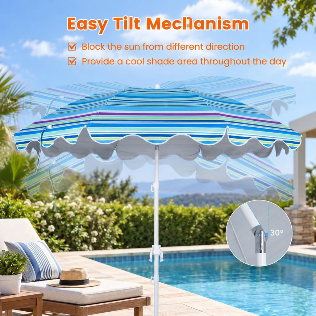 Airfind 6.5 FT Beach Umbrella UPF 50+ with Sand Anchor for Garden Pool Backyard, Polyester Fabric Metal Aluminum Alloy PP Frame, Blue Stripe