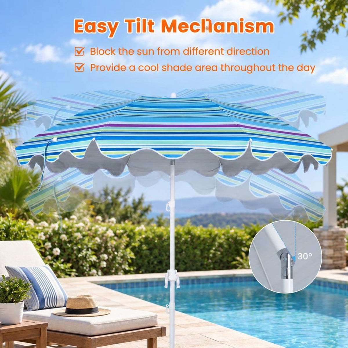 Airfind 6.5 FT Beach Umbrella UPF 50+ with Sand Anchor for Garden Pool Backyard, Polyester Fabric Metal Aluminum Alloy PP Frame, Blue Stripe