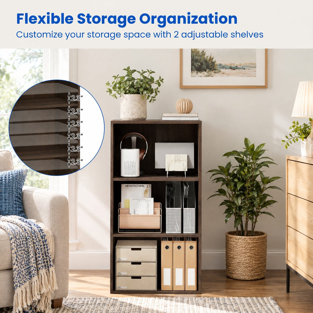 Airfind Bookcase, 3 Open Shelf, Modern Storage Display Cabinet, 55 lbs Capacity, Engineered Wood MDF Frame, 16.5 Inch x 11.5 Inch x 31.5 Inch Footprint, Walnut