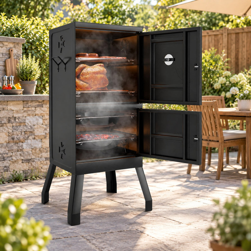 Airfind Vertical 2-Tier Outdoor Barbeque Grill with Temperature Gauge, Metal Frame, 19 x 18 x 40/48 x 45 x 102 cm Footprint, Black