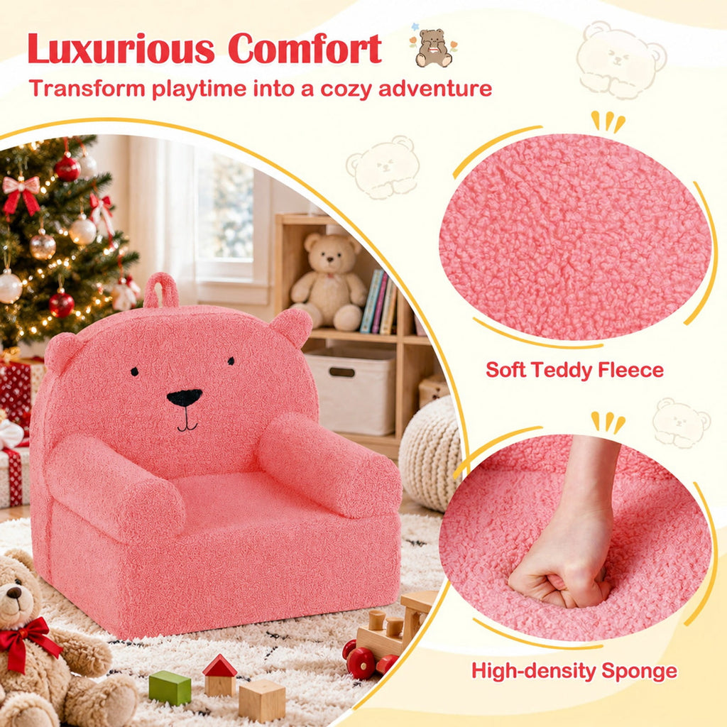 Airfind Kids Bear Sofa Toddler Foam Couch with Soft Fleece Fabric Cover, Teddy Fleece Fabric Frame, for 3+ years old, 20 x 16 x 18 Footprint