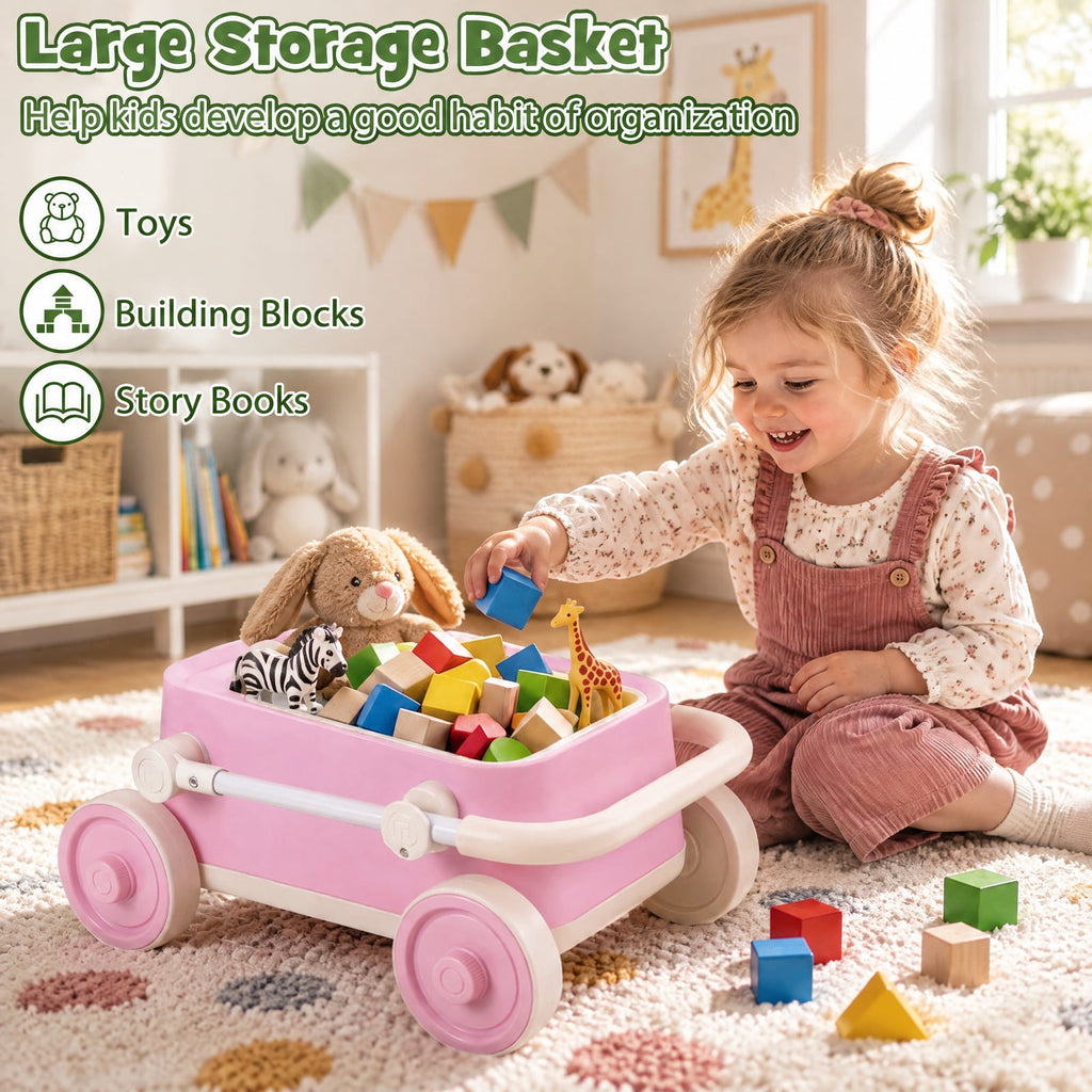 Airfind Child Push Walker with Wheels and Foldable Handlebar and Storage Basket, Pp, Model TQ10527PI with PP Metal Construction, Unspecified